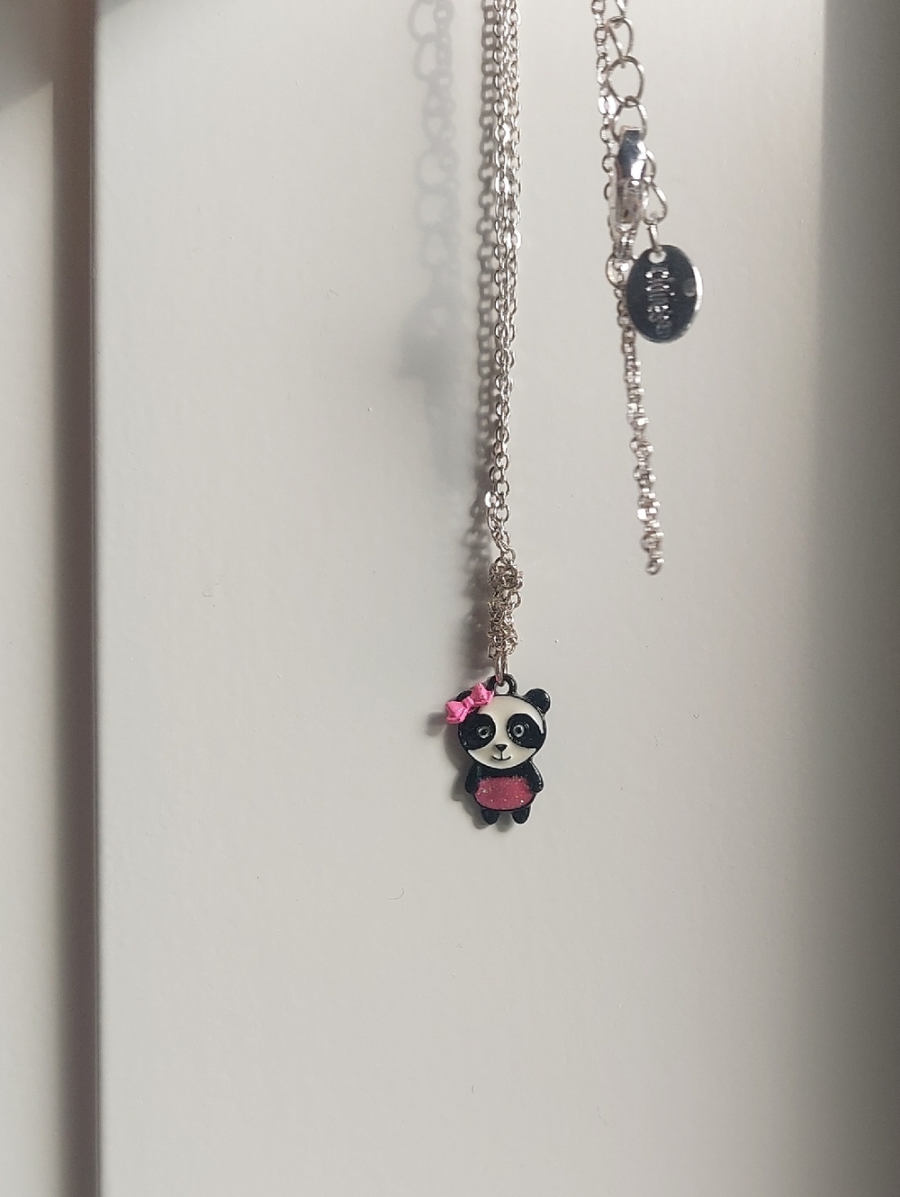 Kids Silver Panda Pendant Necklace with Pink Accents